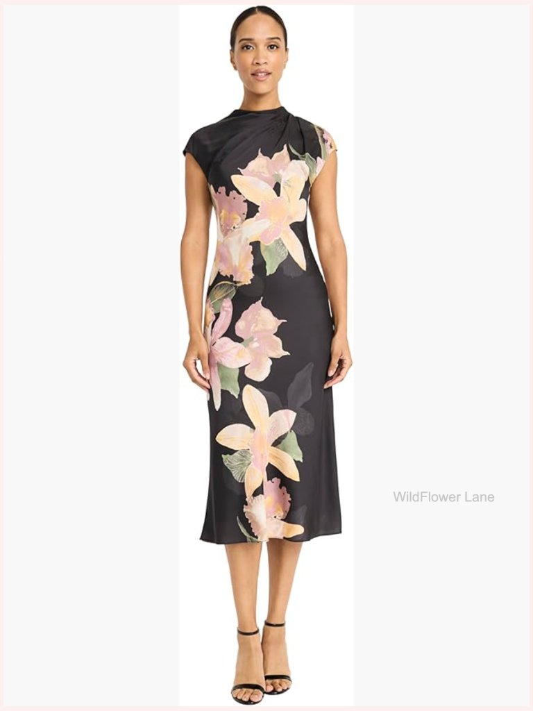 Mock Neck Midi A-Line Cap Sleeve Formal Occasion Dress